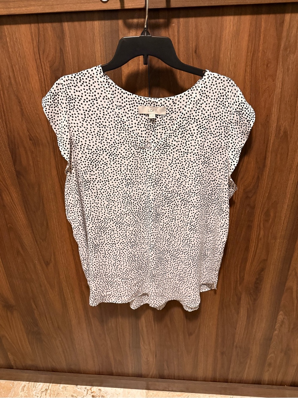 LOFT White and Black Dot Cap-Sleeve Blouse, Size XL